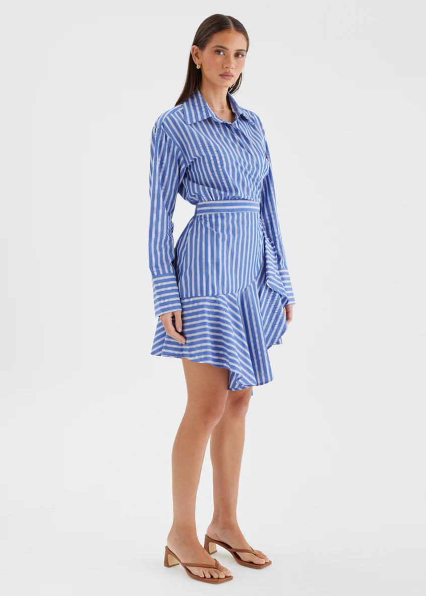 Damelia Wrap Dress - Blue Stripe - Image 6