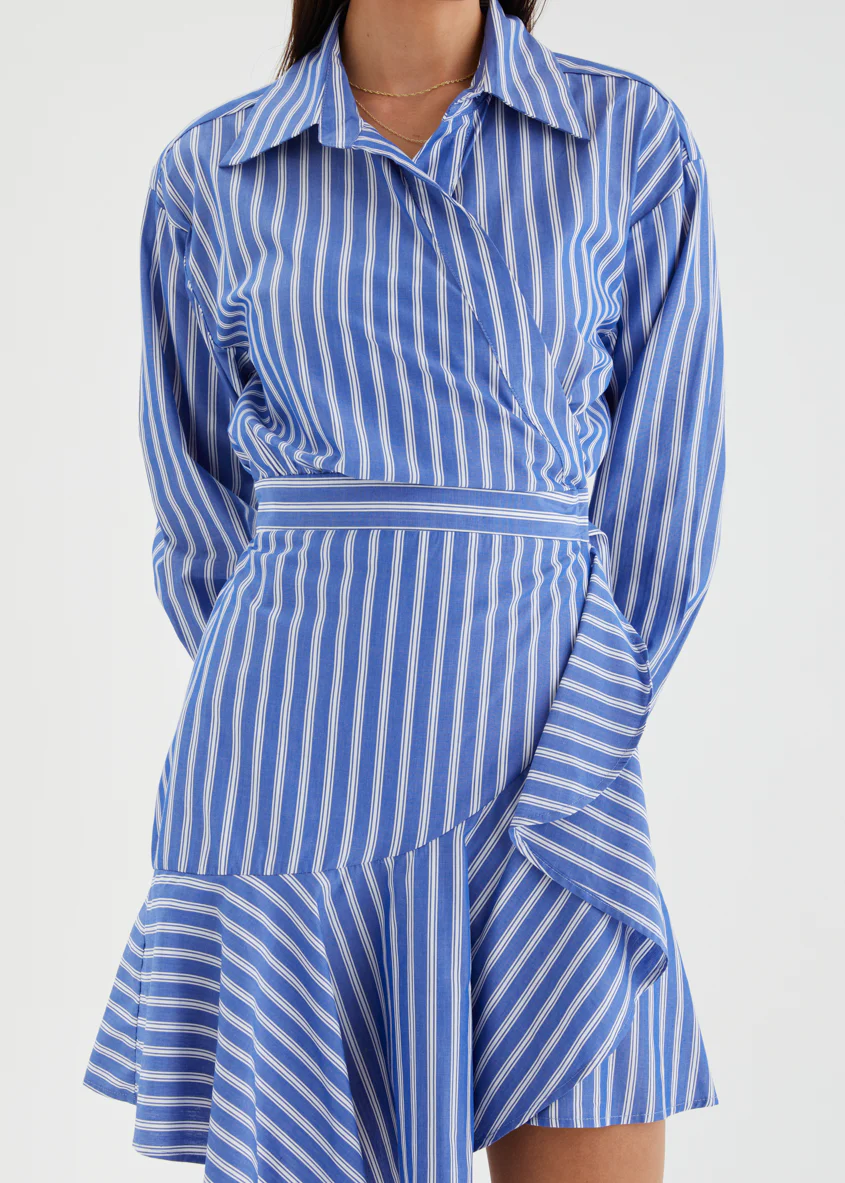 Damelia Wrap Dress - Blue Stripe - Image 8