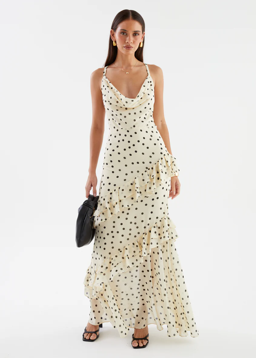 Damica Maxi Dress - Cream Polka