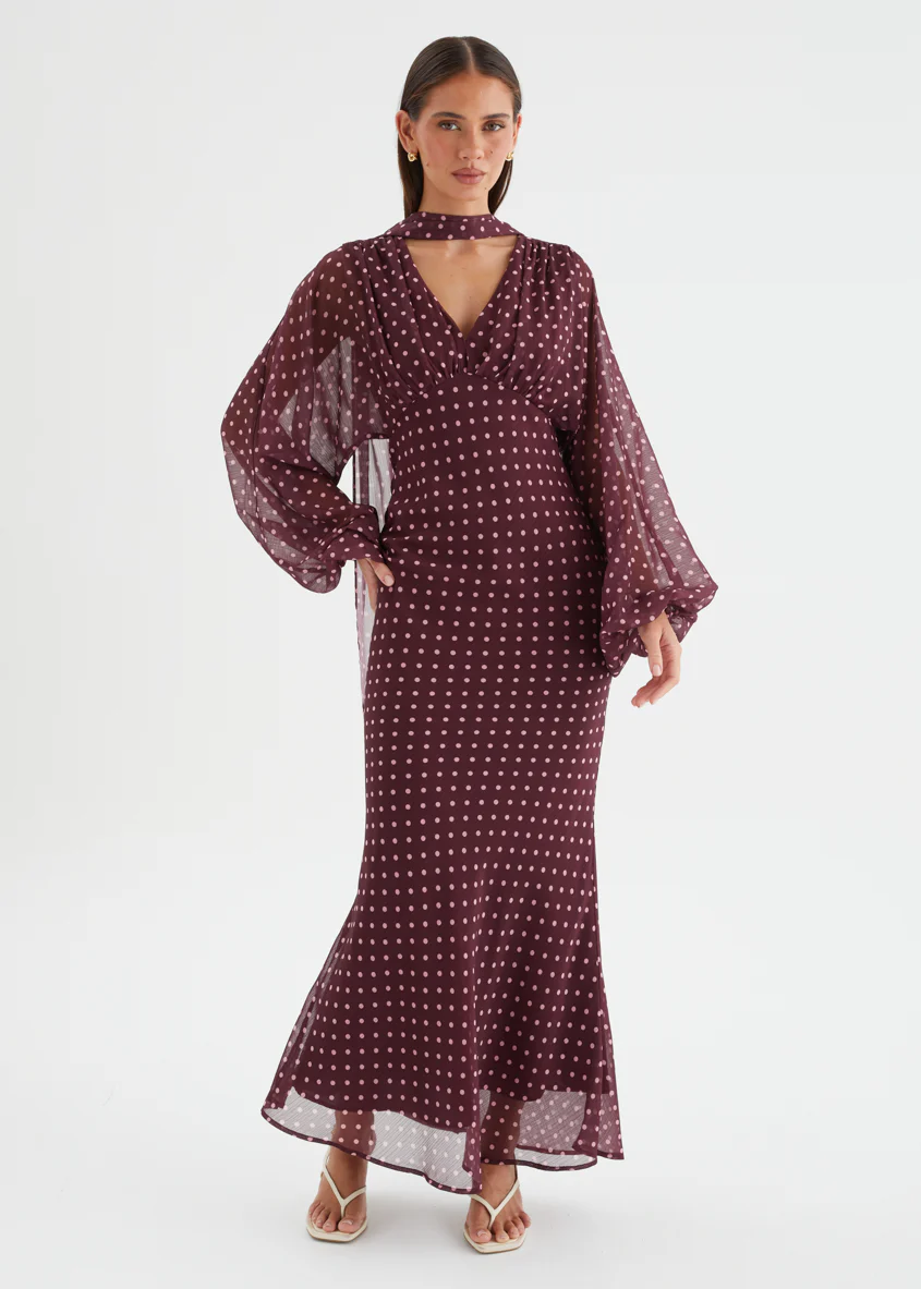 Darlene Maxi Dress - Burgundy Polka Dot - Image 2