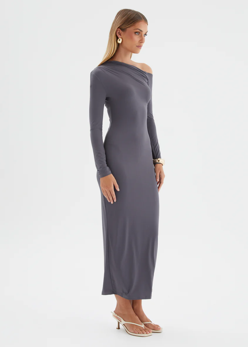 Dayla One Shoulder Midi Dress - Charcoal - Image 5