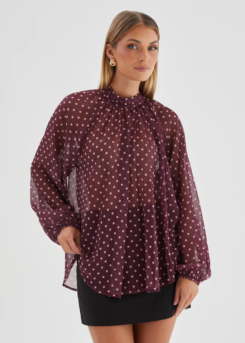 Deborah Blouse - Burgundy Polka Dot - Image 4