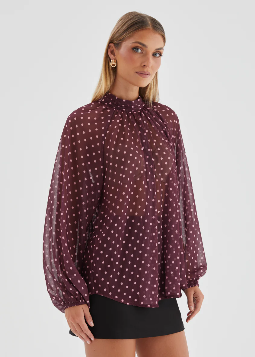 Deborah Blouse - Burgundy Polka Dot - Image 5
