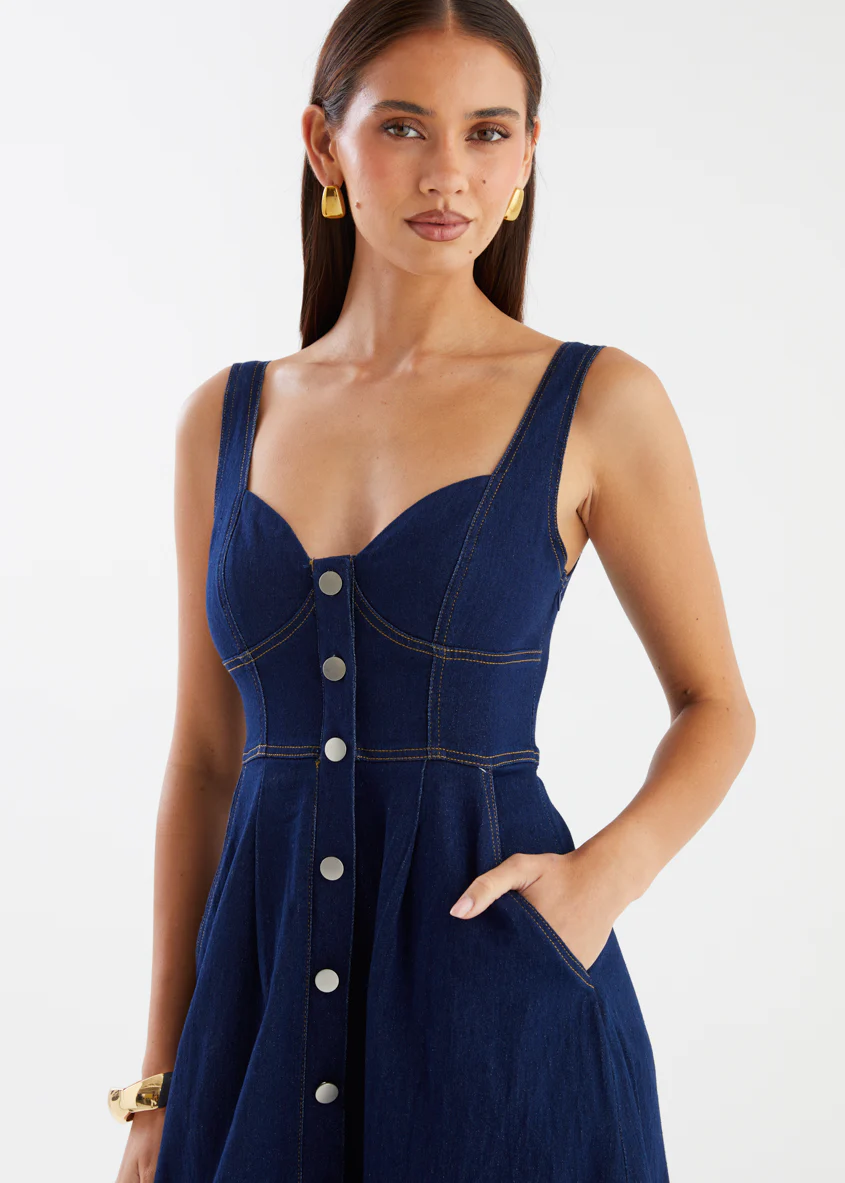 Deja Denim Midi Dress - Dark Blue - Image 7
