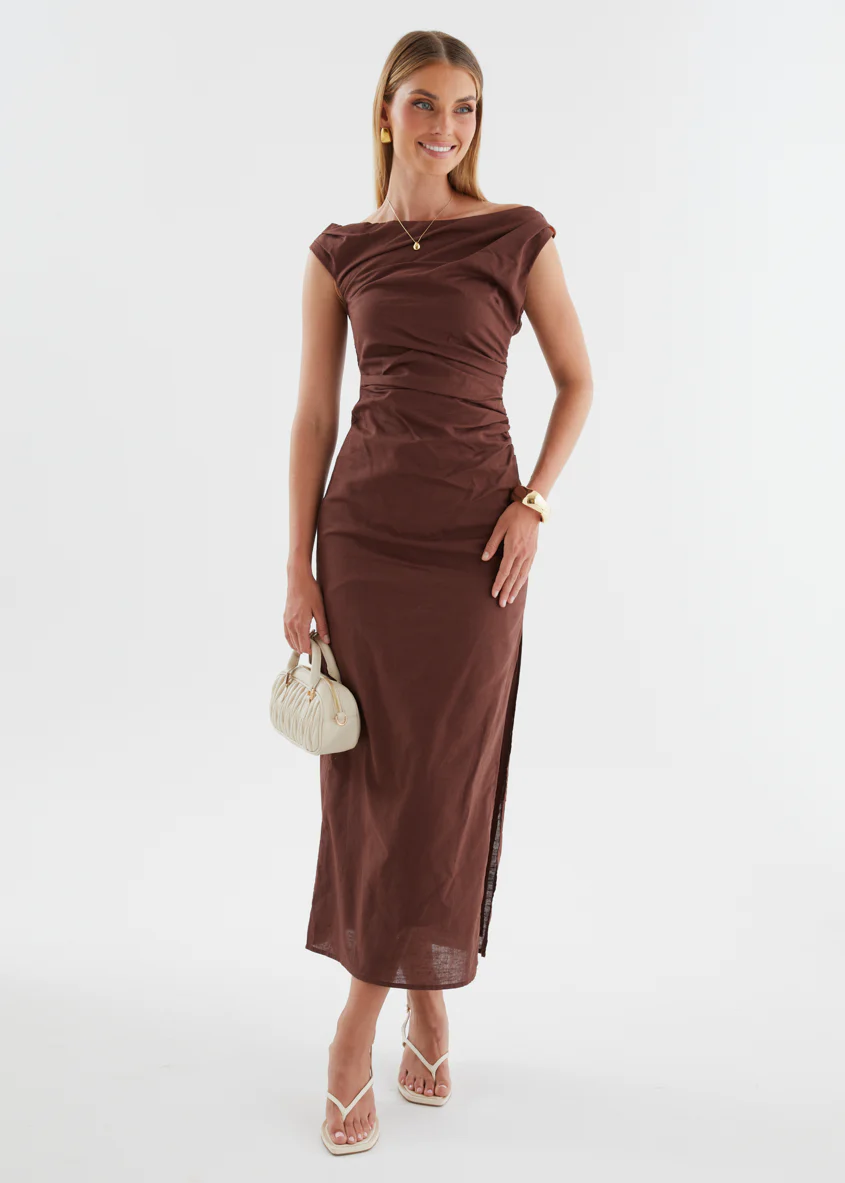 Denni Drop Shoulder Midi Dress - Chocolate - Image 4