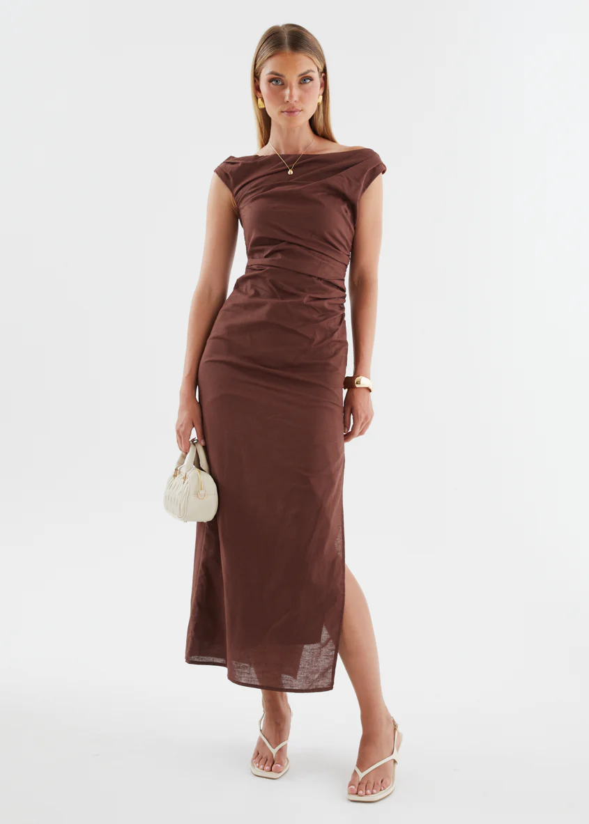 Denni Drop Shoulder Midi Dress - Chocolate - Image 7