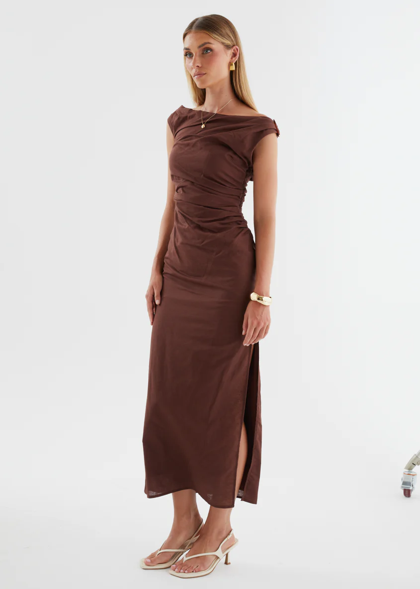 Denni Drop Shoulder Midi Dress - Chocolate - Image 8