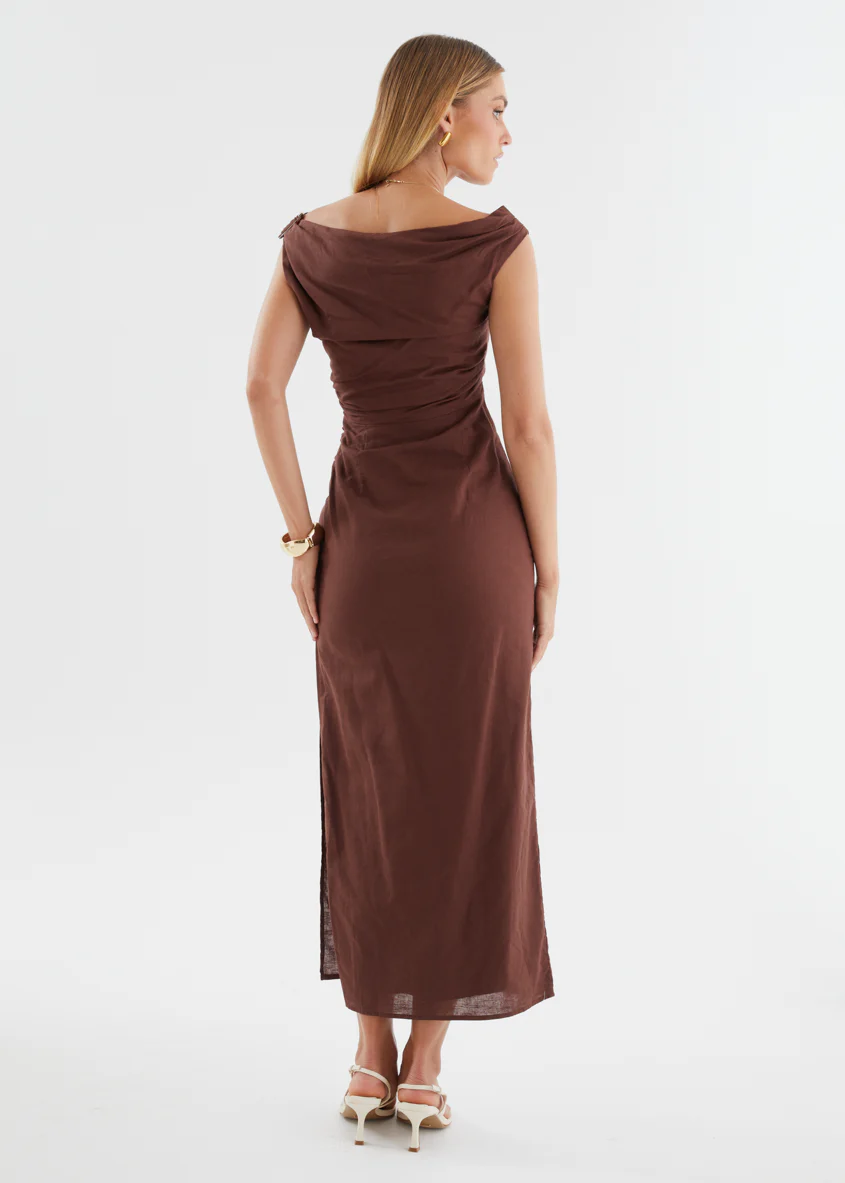 Denni Drop Shoulder Midi Dress - Chocolate - Image 9