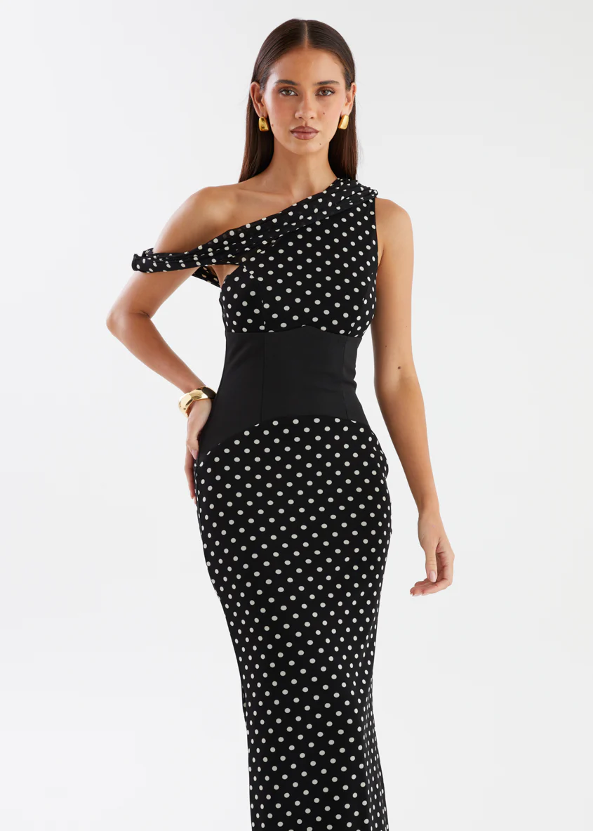 Dixie Drop Shoulder Maxi Dress - Black Polka - Image 2