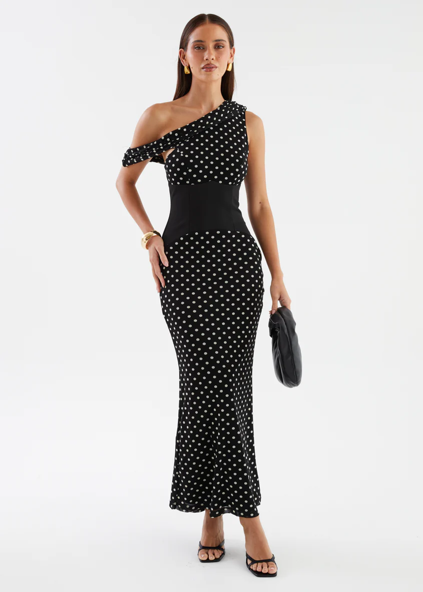 Dixie Drop Shoulder Maxi Dress - Black Polka - Image 3