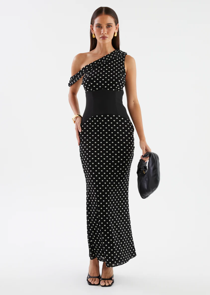 Dixie Drop Shoulder Maxi Dress - Black Polka - Image 4