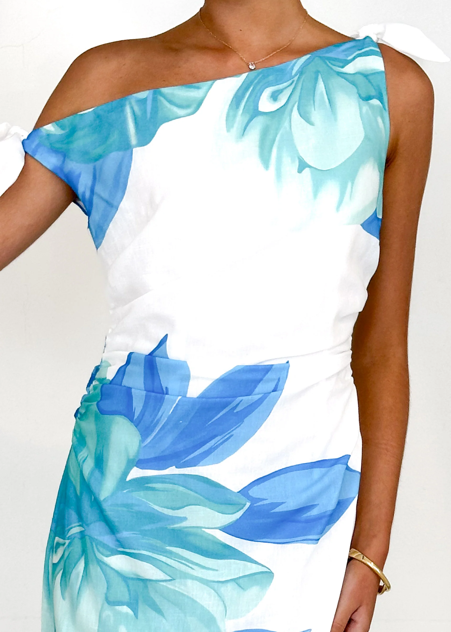 Dulcie One Shoulder Midi Dress - Blue Flowers - Image 8