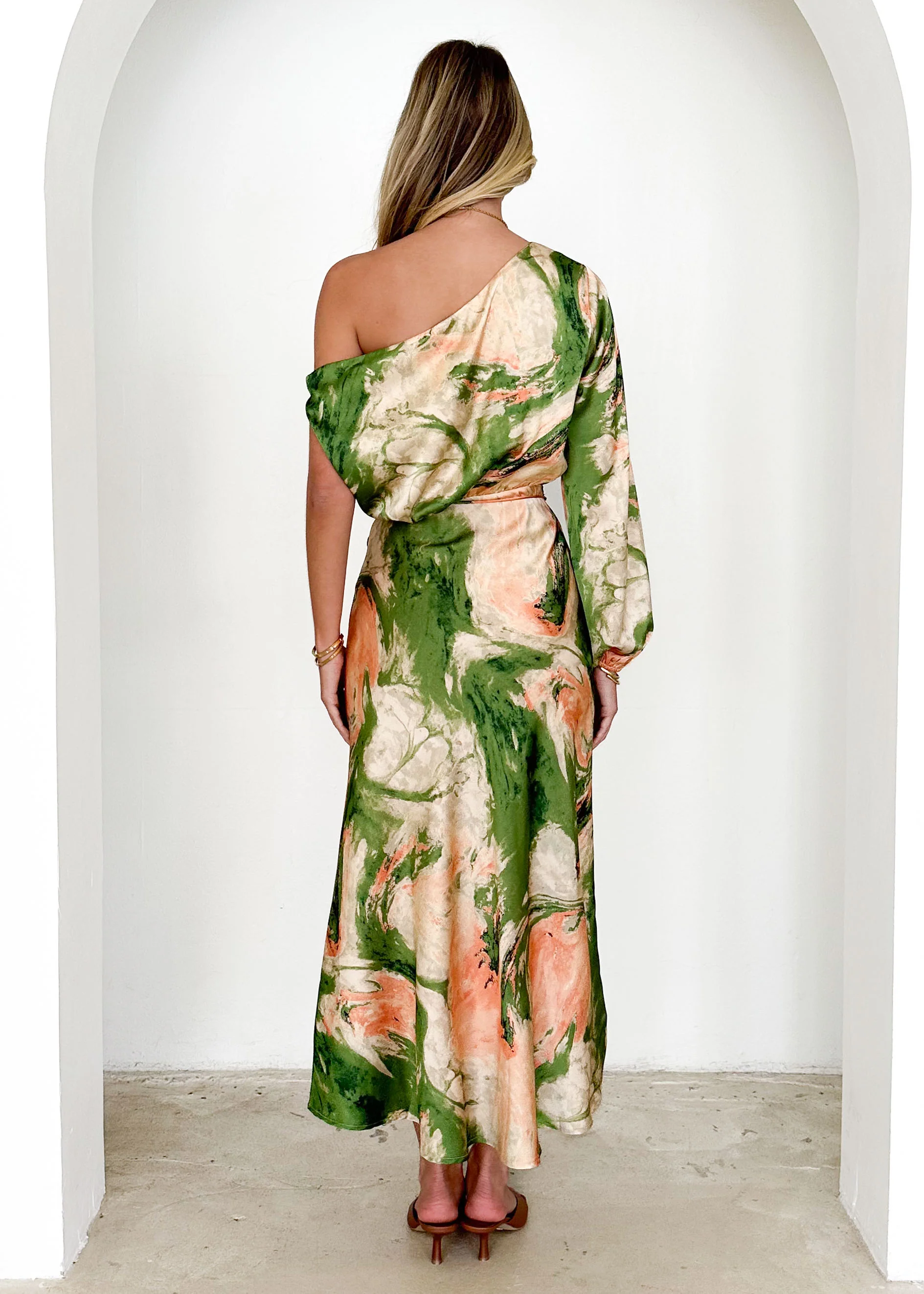 Elanor One Shoulder Midi Dress - Green Splash - Image 5