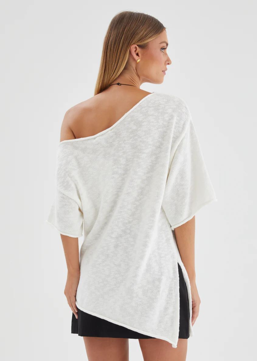 Elea Drop Shoulder Knit Top - Off White - Image 8