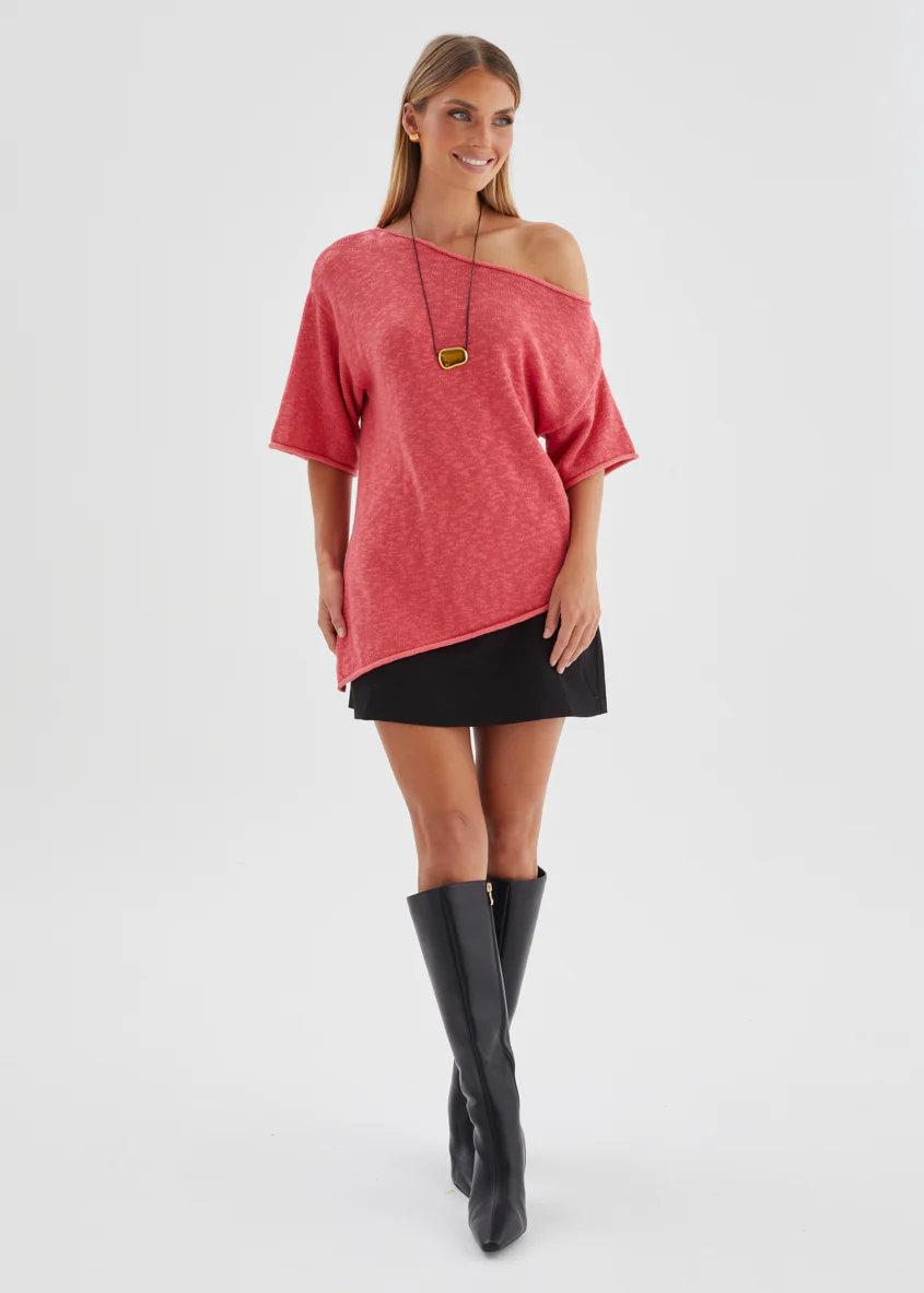 Elea Drop Shoulder Knit Top - Watermelon - Image 4