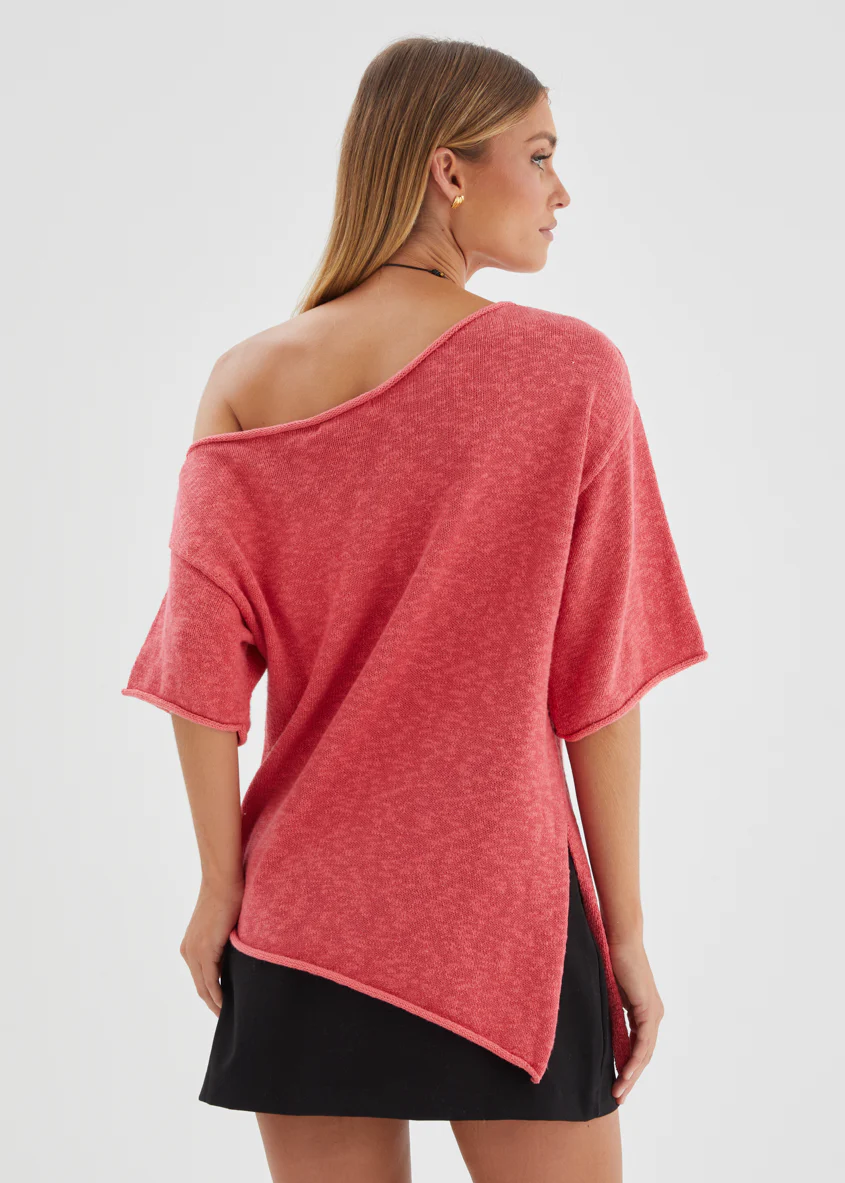 Elea Drop Shoulder Knit Top - Watermelon - Image 5