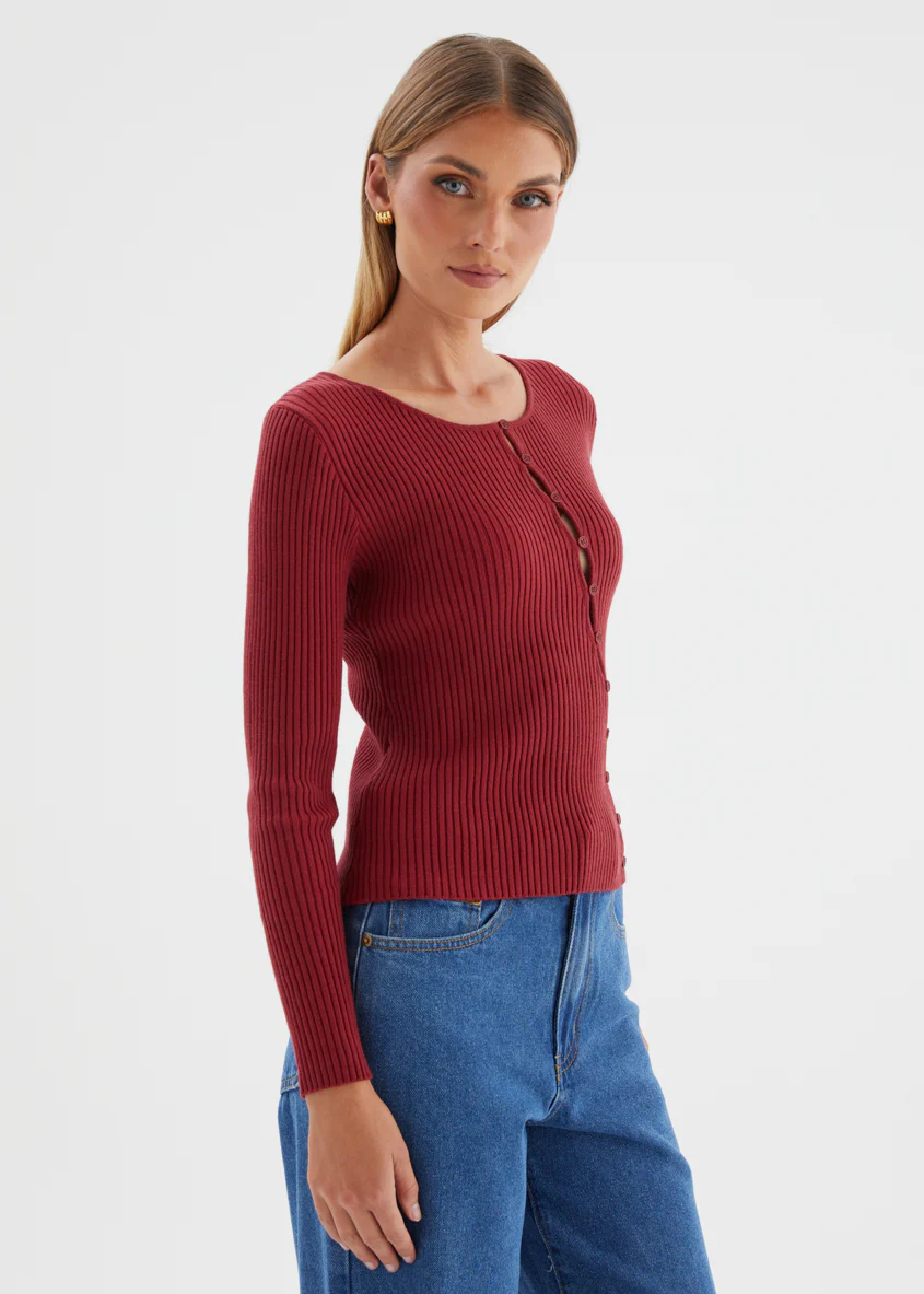 Eleonore Knit Top - Burgundy - Image 3