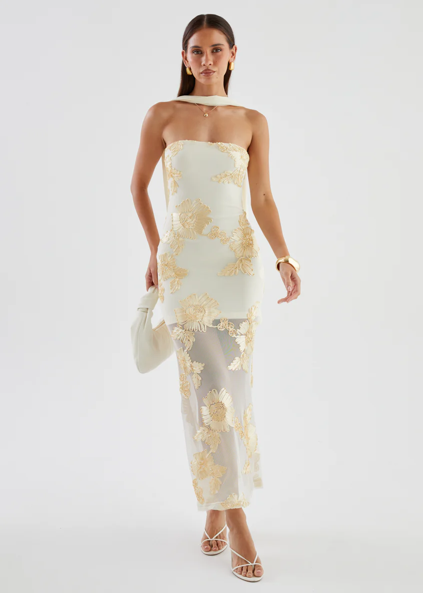 Elias Strapless Mesh Maxi Dress - Butter Embroidered - Image 4