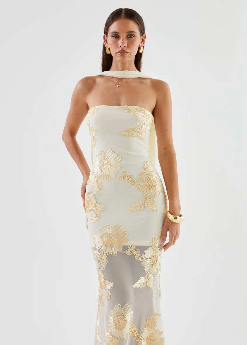 Elias Strapless Mesh Maxi Dress - Butter Embroidered - Image 5