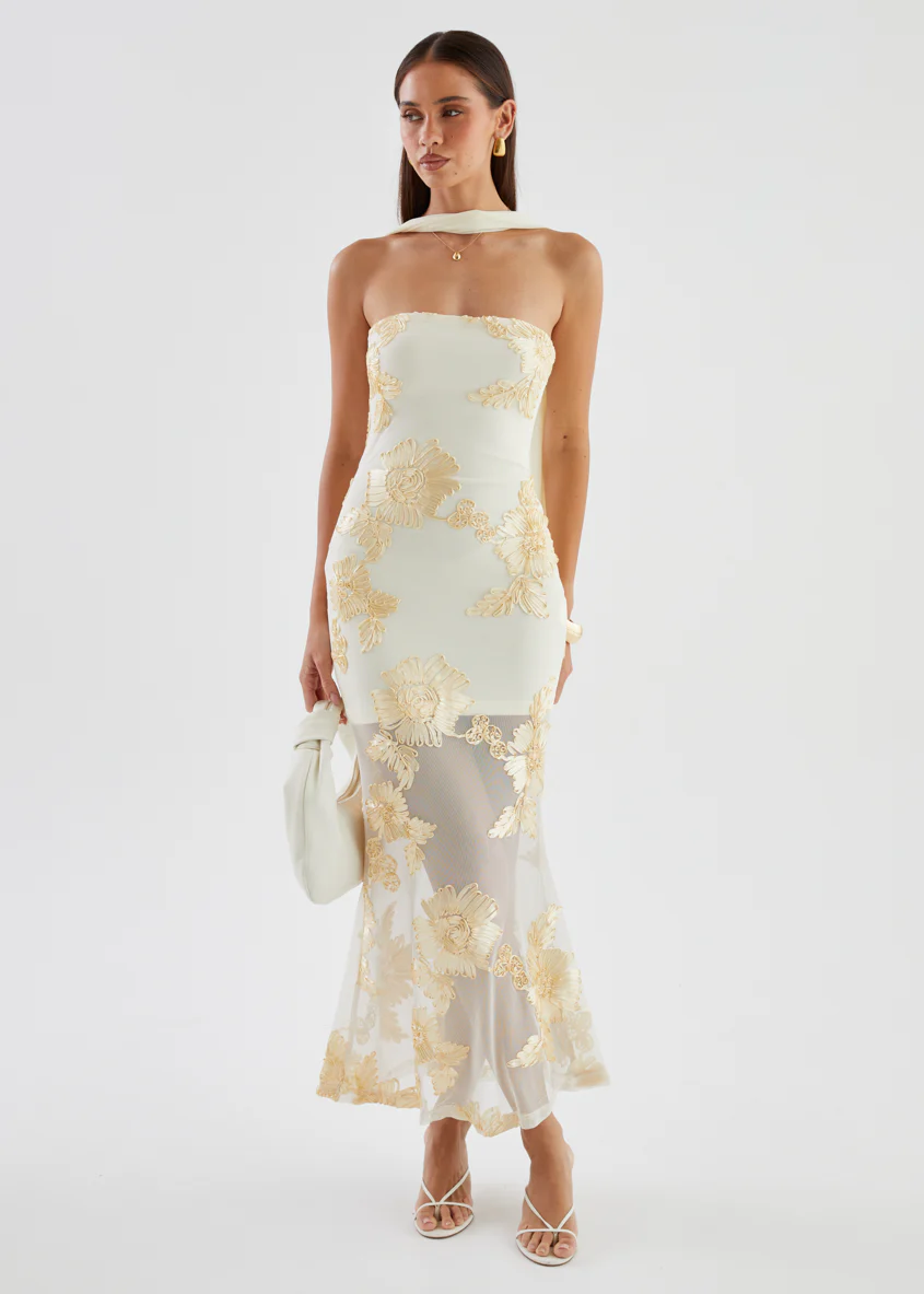 Elias Strapless Mesh Maxi Dress - Butter Embroidered - Image 6
