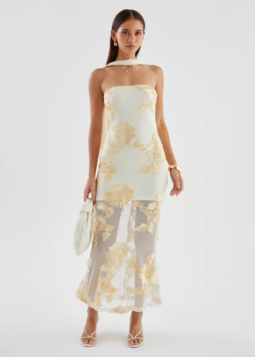 Elias Strapless Mesh Maxi Dress - Butter Embroidered - Image 7