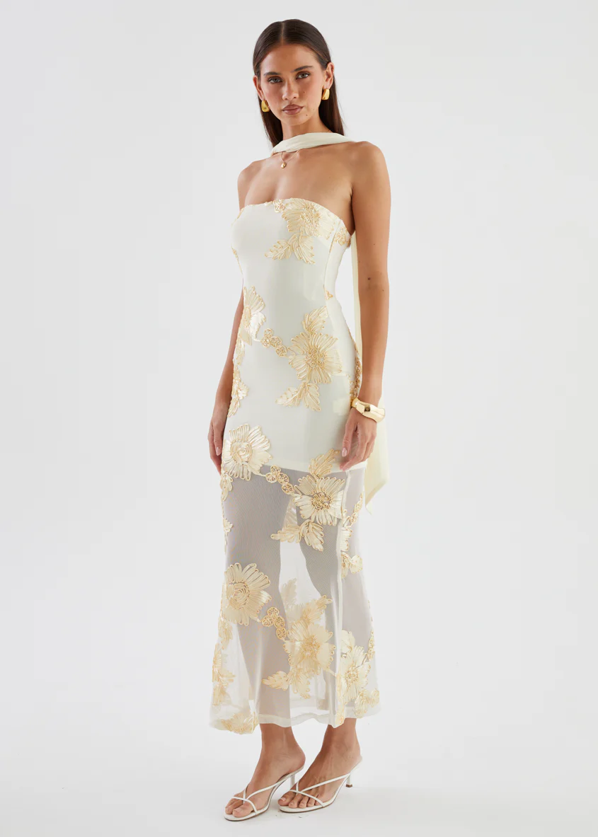 Elias Strapless Mesh Maxi Dress - Butter Embroidered - Image 9