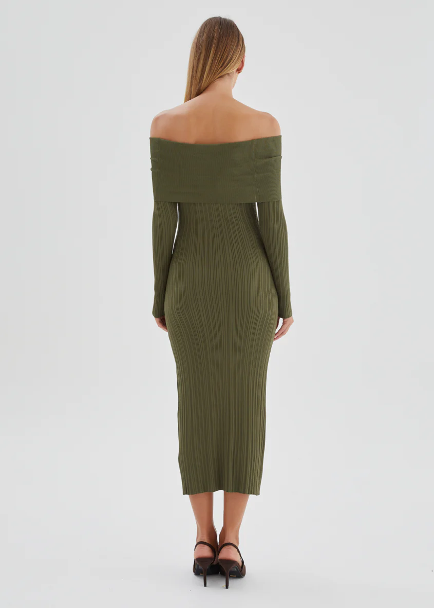 Eliora Off Shoulder Knit Maxi Dress - Khaki - Image 6