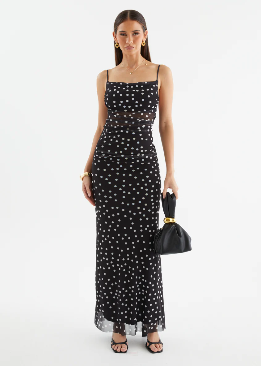 Ellina Mesh Maxi Dress - Black Polka Dot - Image 2
