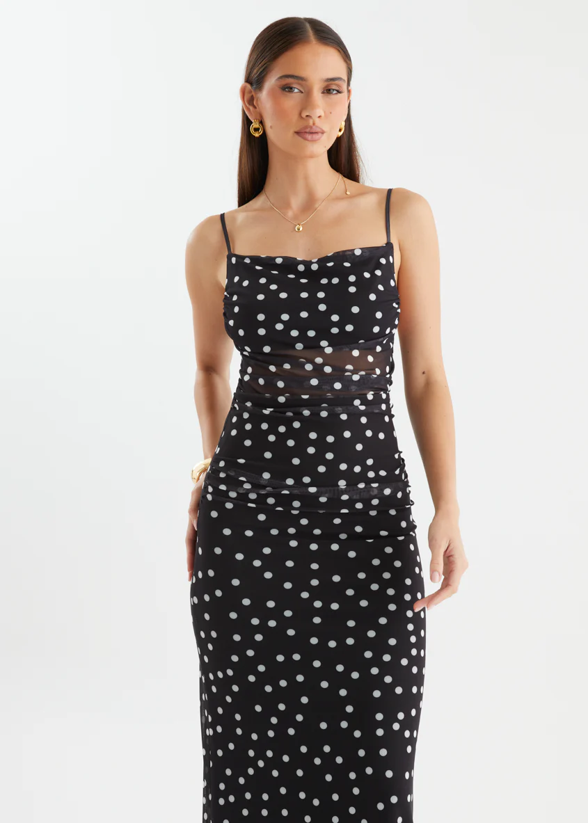 Ellina Mesh Maxi Dress - Black Polka Dot - Image 3