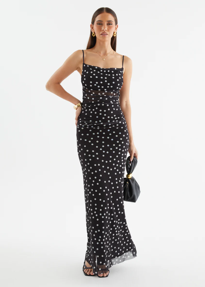 Ellina Mesh Maxi Dress - Black Polka Dot - Image 4