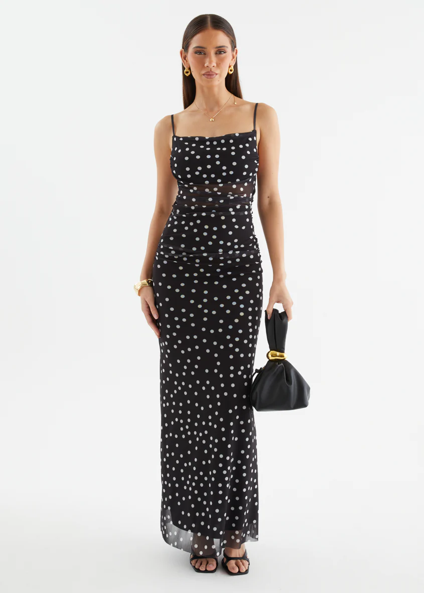 Ellina Mesh Maxi Dress - Black Polka Dot - Image 5