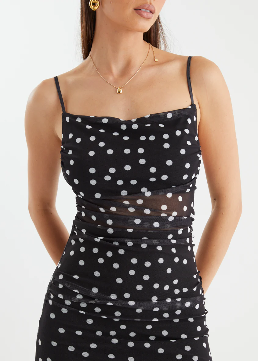 Ellina Mesh Maxi Dress - Black Polka Dot - Image 8