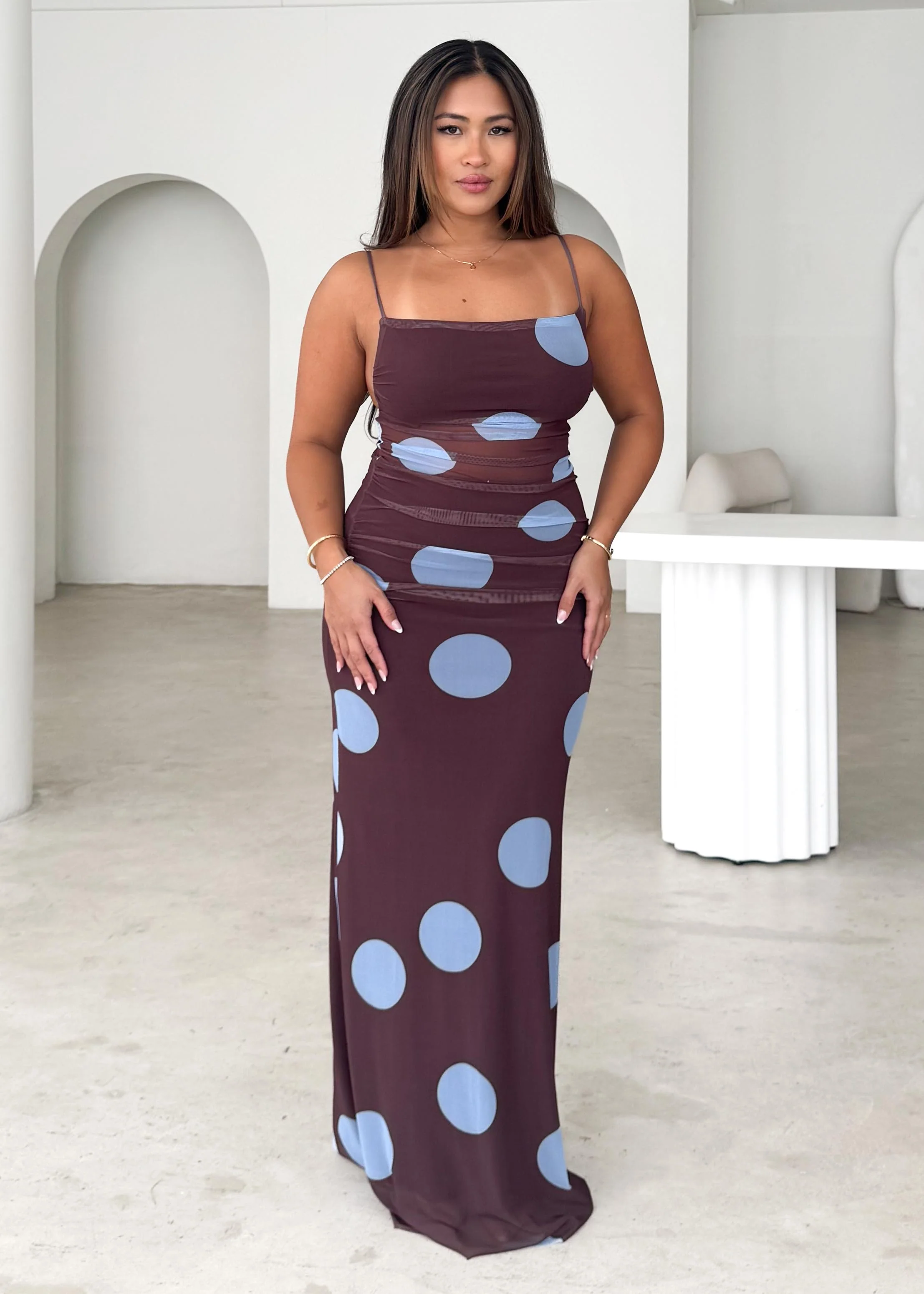 Ellina Mesh Maxi Dress - Choc Blue Spot - Image 8