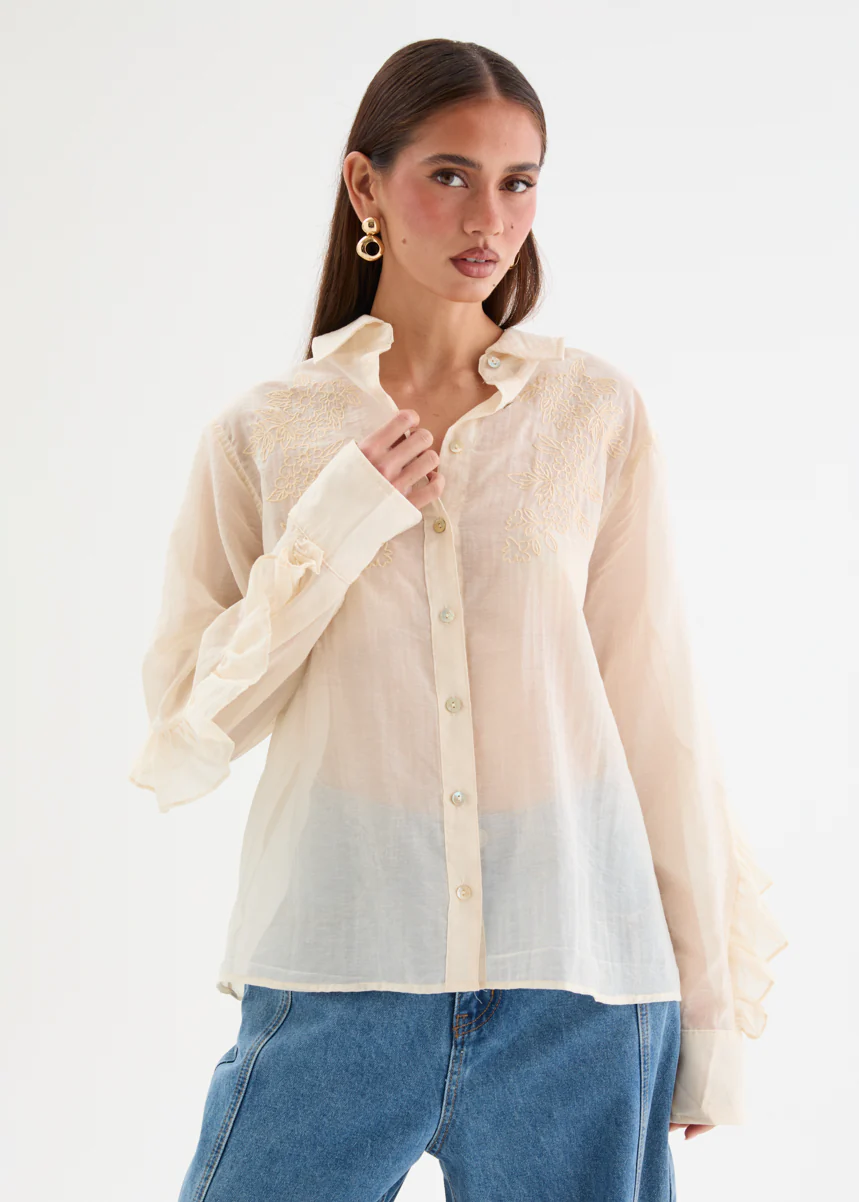 Elodey Embroidered Shirt - Cream - Image 4