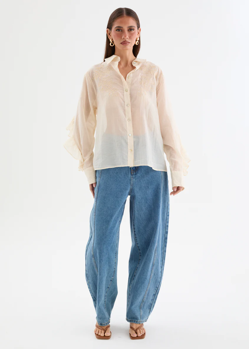 Elodey Embroidered Shirt - Cream - Image 7