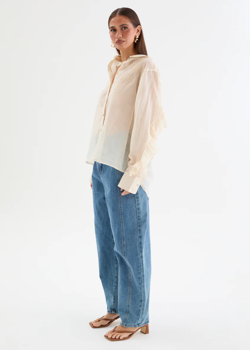 Elodey Embroidered Shirt - Cream - Image 9