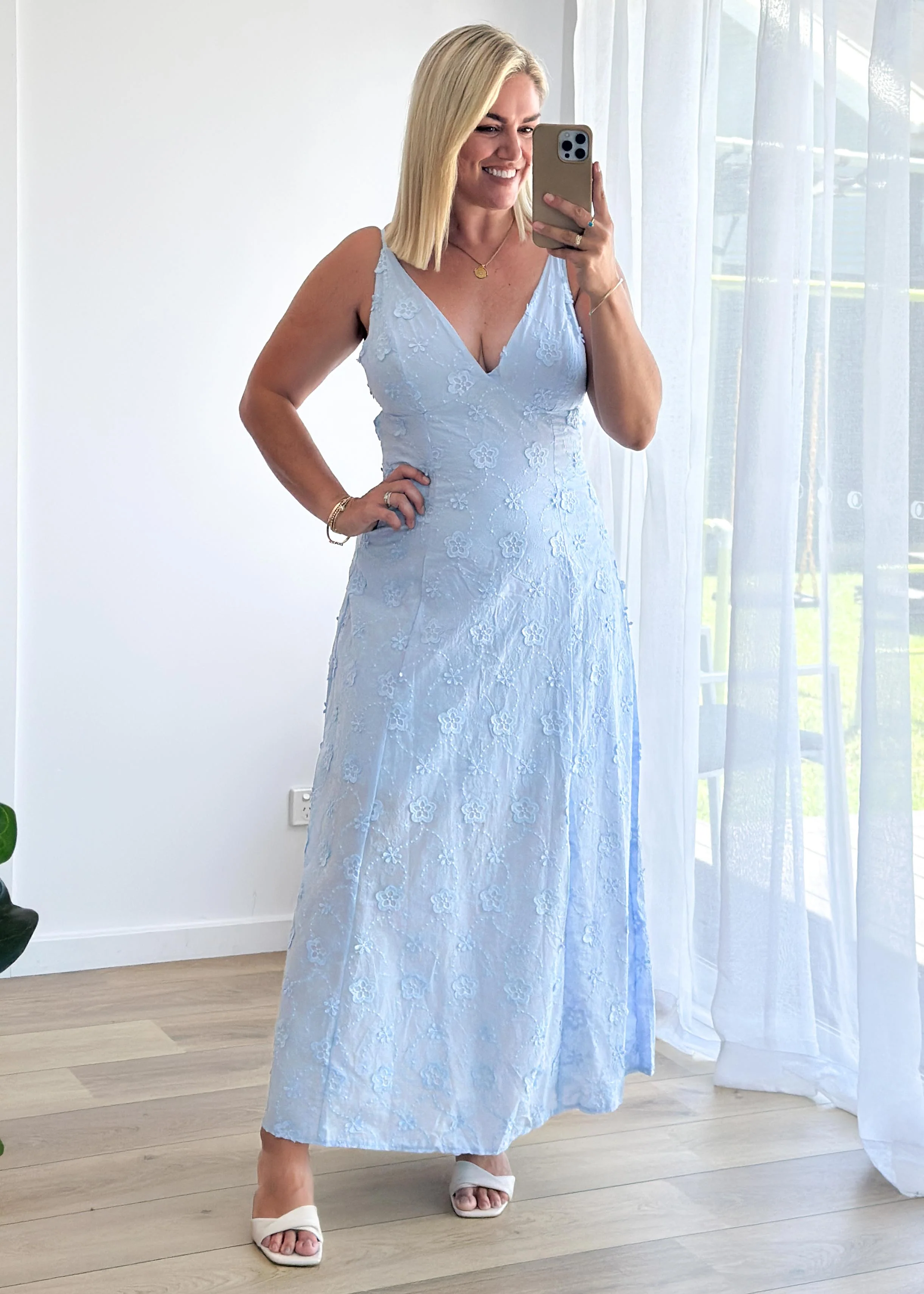 Elsa Embroidered Maxi Dress - Baby Blue - Image 5