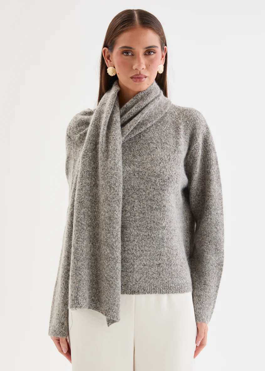 Elsah Shawl Wrap Sweater - Grey Marle