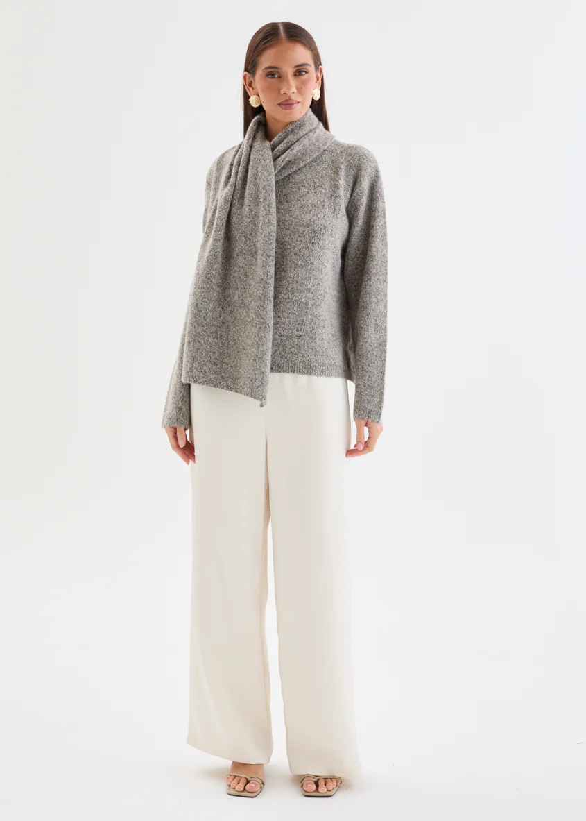 Elsah Shawl Wrap Sweater - Grey Marle - Image 2