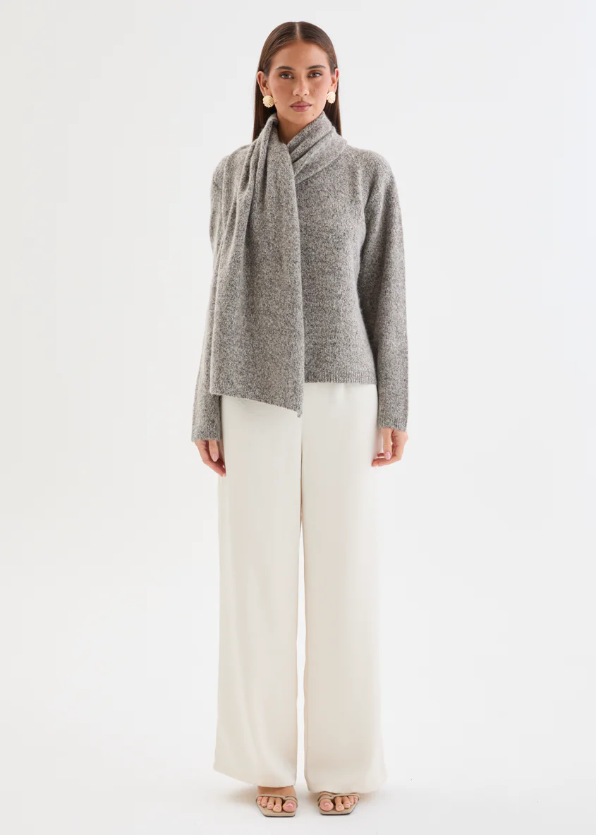 Elsah Shawl Wrap Sweater - Grey Marle - Image 3