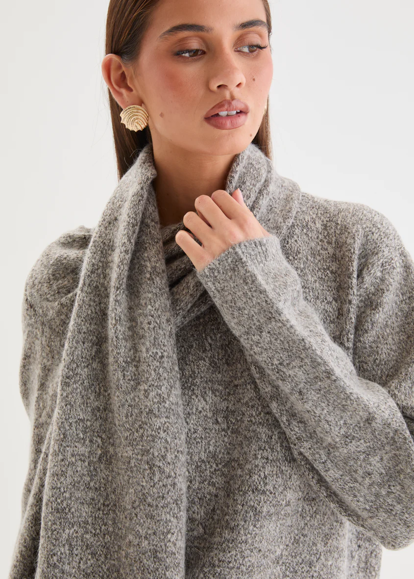 Elsah Shawl Wrap Sweater - Grey Marle - Image 5