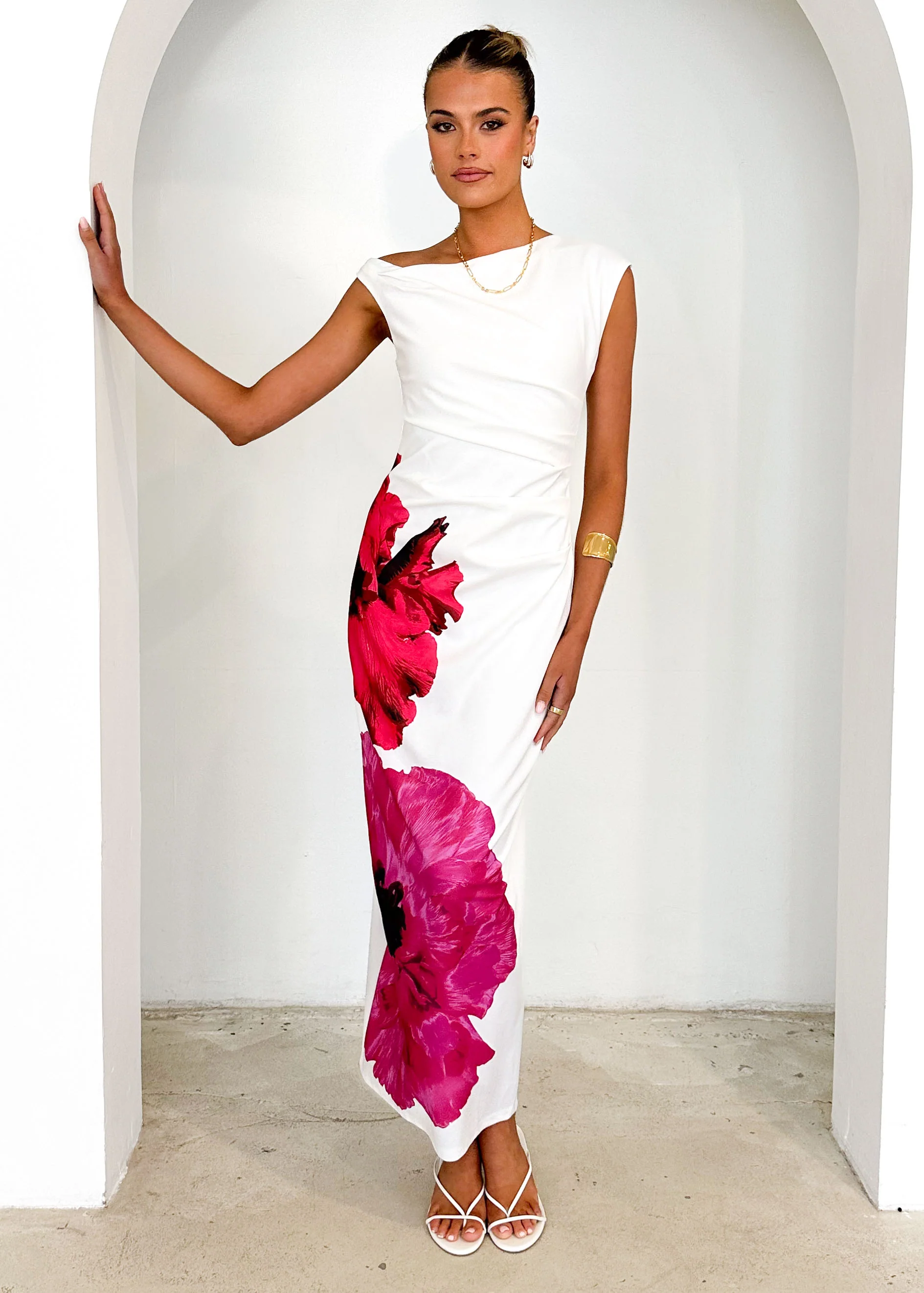 Elsea One Shoulder Maxi Dress - Pink Flowers - Image 5