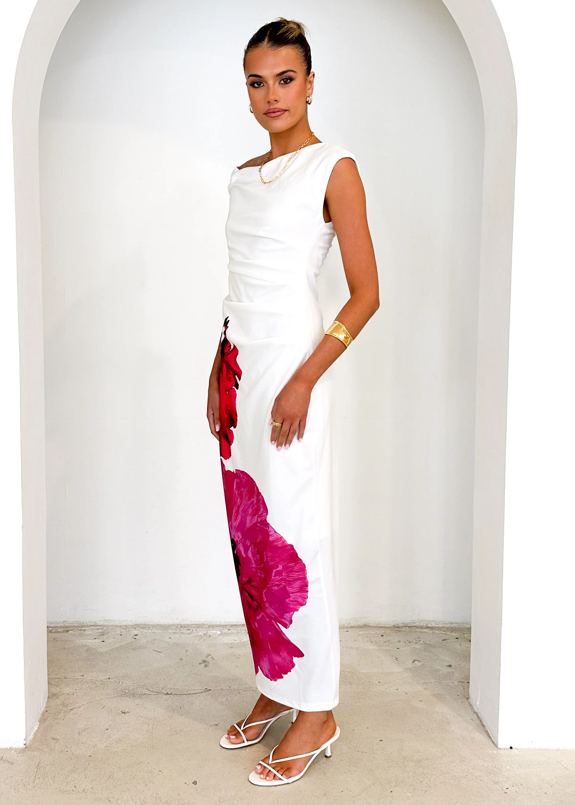Elsea One Shoulder Maxi Dress - Pink Flowers - Image 6