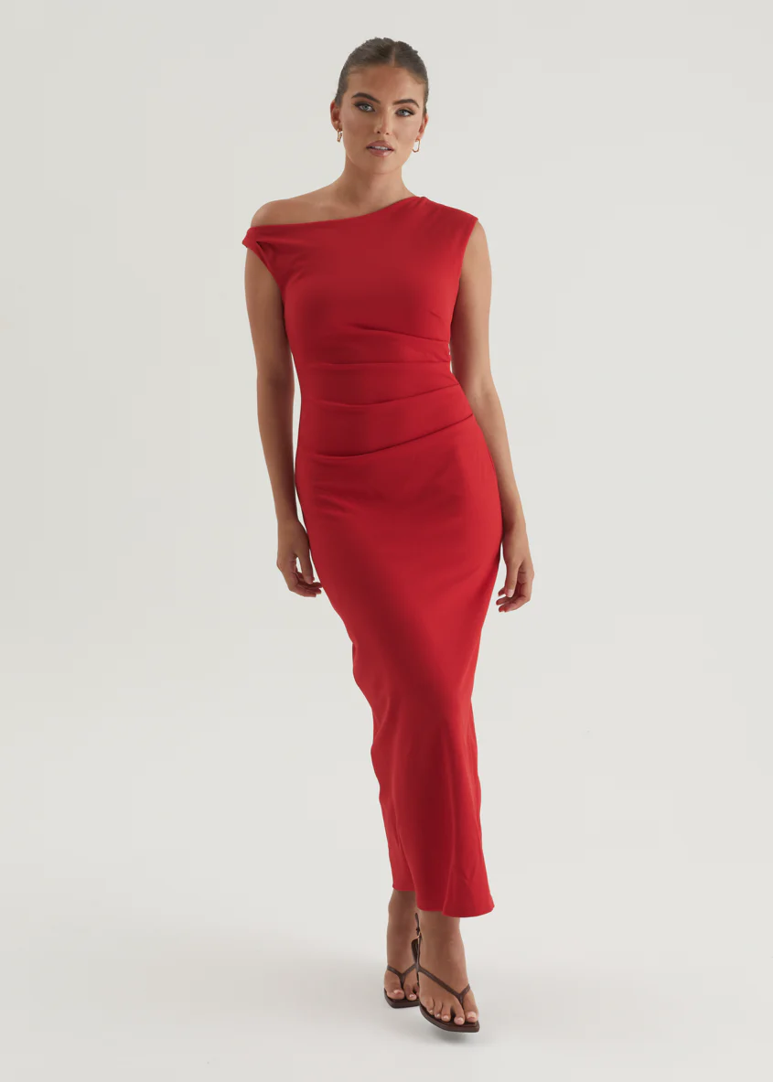 Elsea One Shoulder Maxi Dress - Red - Image 11