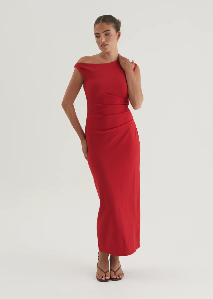 Elsea One Shoulder Maxi Dress - Red - Image 12
