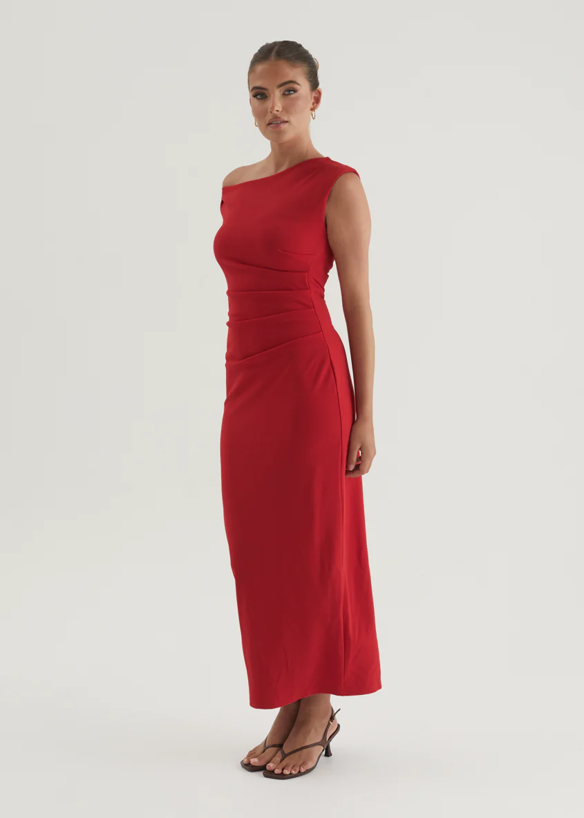 Elsea One Shoulder Maxi Dress - Red - Image 13