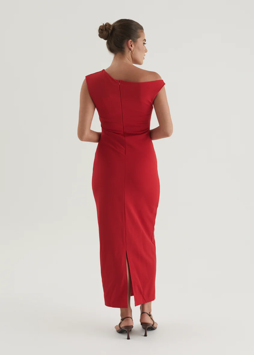 Elsea One Shoulder Maxi Dress - Red - Image 14
