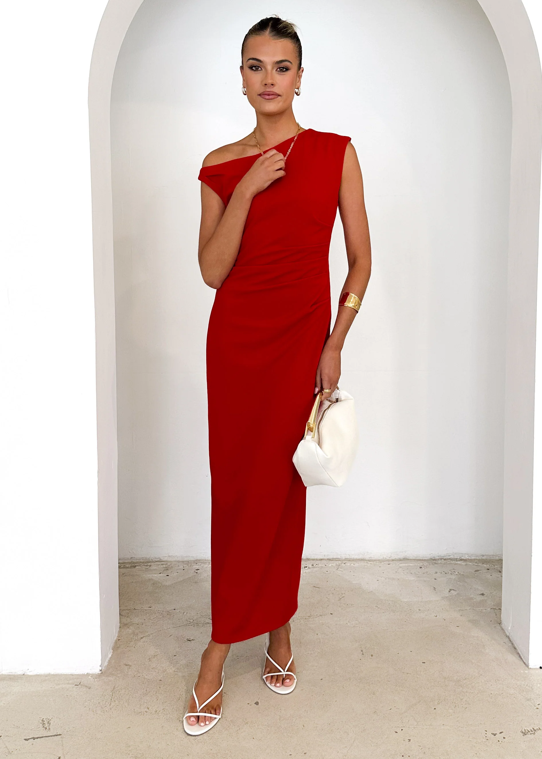 Elsea One Shoulder Maxi Dress - Red - Image 22