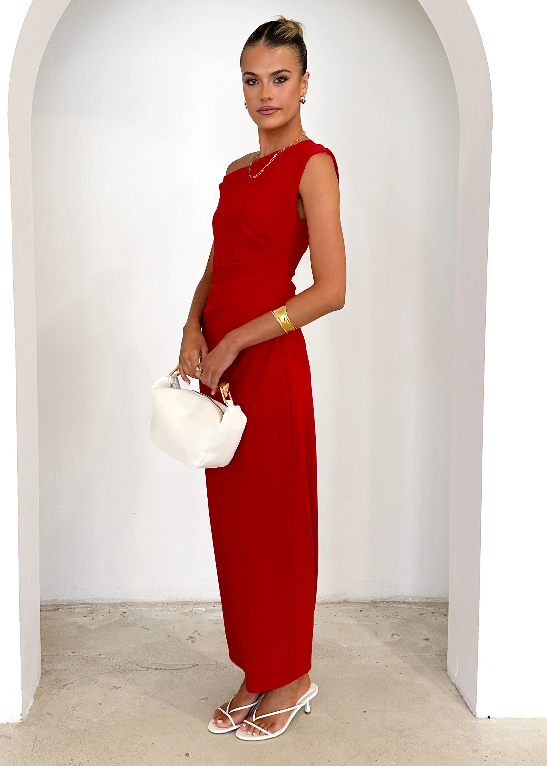 Elsea One Shoulder Maxi Dress - Red - Image 23