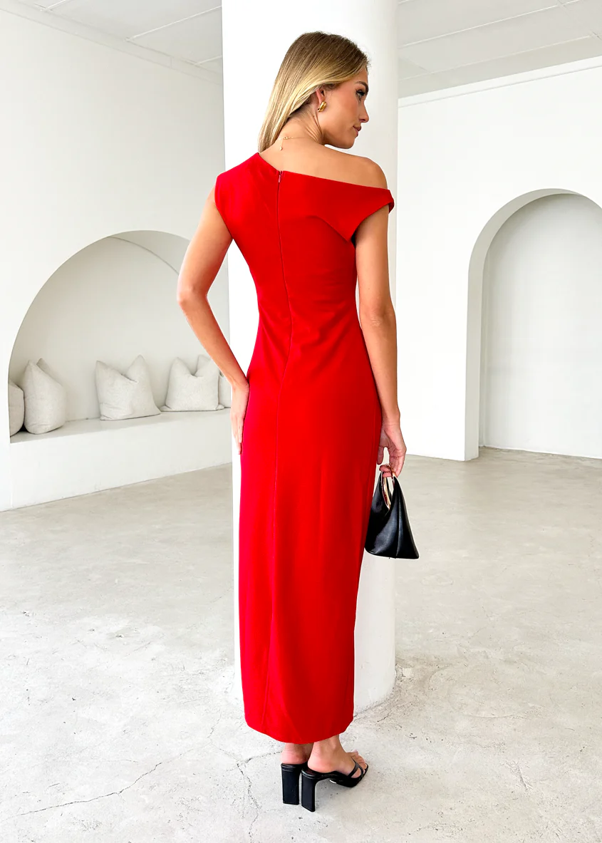 Elsea One Shoulder Maxi Dress - Red - Image 7